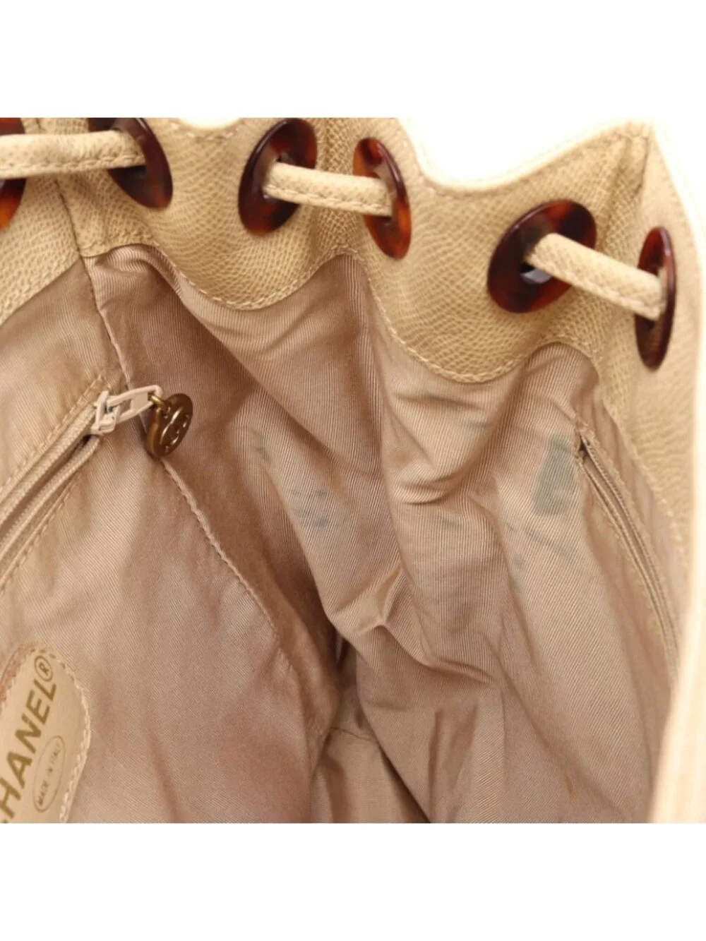 Chanel Backpack CC Logo Light Beige Caviar Leather